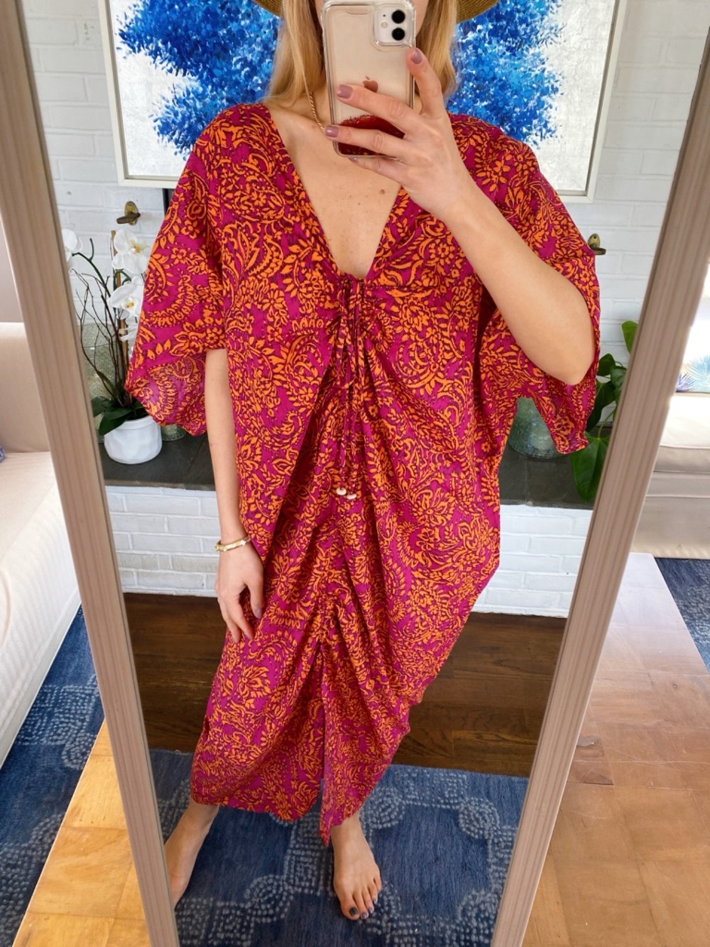 ZARA Vibrant Pink & Orange Printed Caftan Dress! 🍇